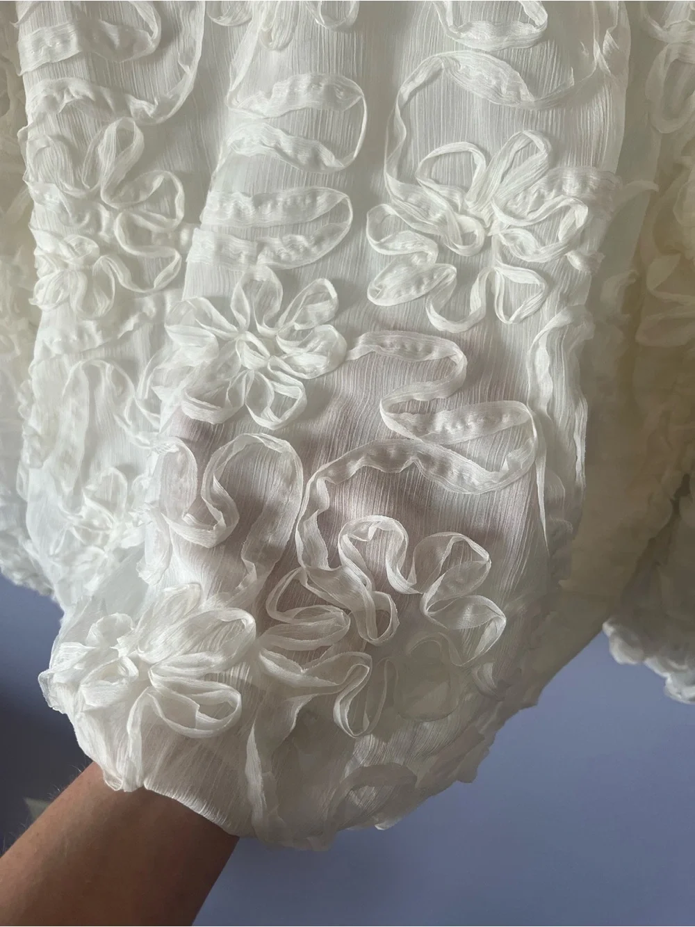 LOFT Ivory Floral Appliqué Puff Sleeve Blouse